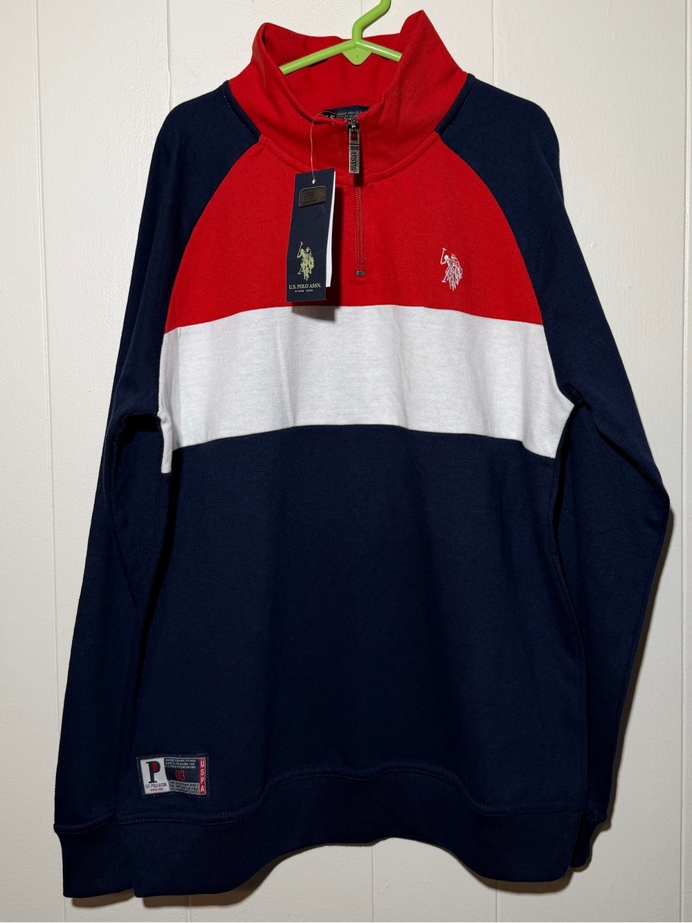 Kids Colorblock Quarter-Zip Sweater in Red, White & Navy size 10-12